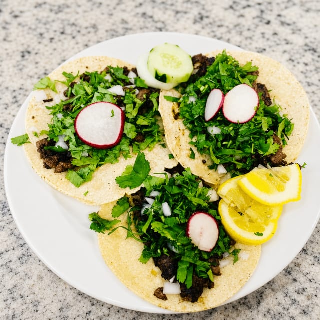 Seasoned Pork (C. Enchilada) Tacos.