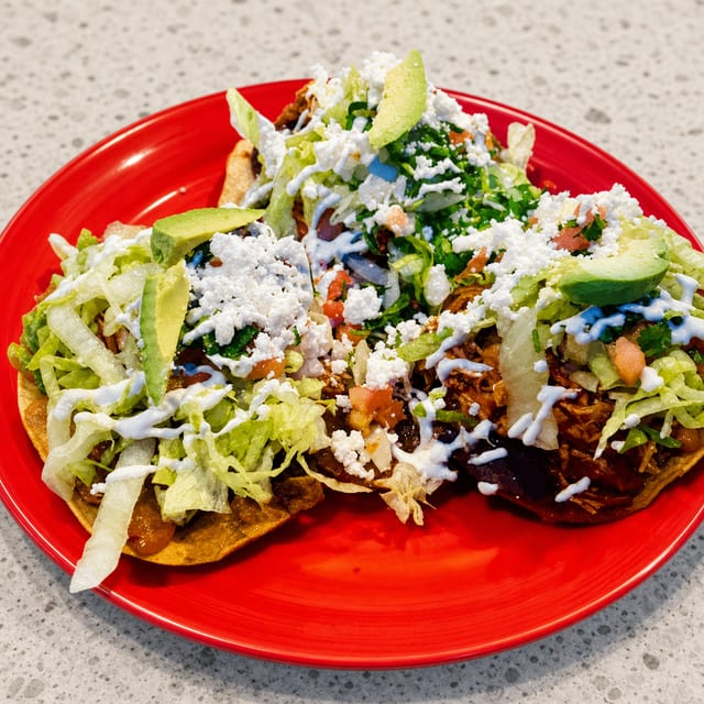 Roasted Goat (Barbacoa) Tostadas.